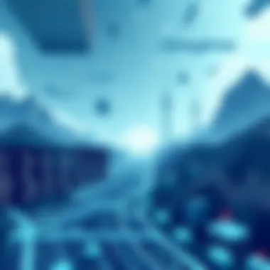 A futuristic digital landscape representing programming languages