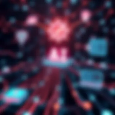 Futuristic Network of AI and IoT A futuristic network visualization showcasing the integration of AI and IoT devices.