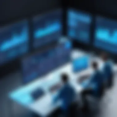 Collaboration in Data Analysis Data science team analyzing data for machine learning applications
