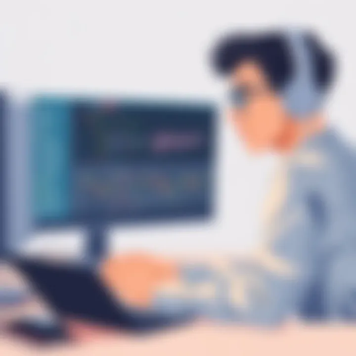 Engaging in Online Learning An individual engaged in an online coding course