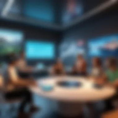 Cultural Interactions in Virtual Spaces A community gathering in a virtual space, reflecting cultural interactions