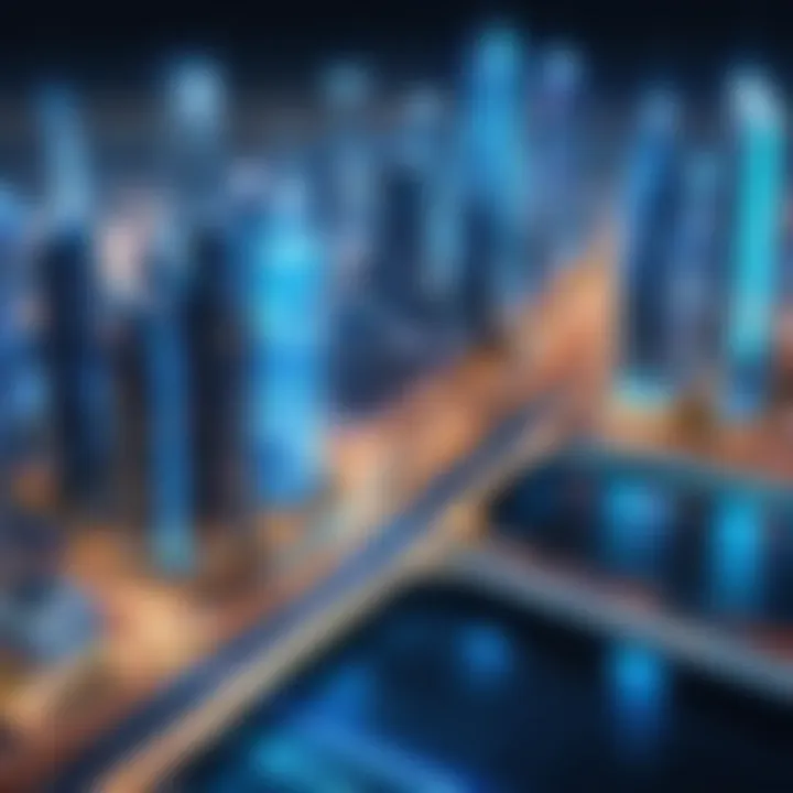 A futuristic cityscape showcasing smart devices interconnected through AI.