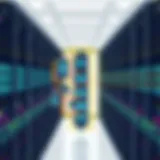 An intricate diagram of petaflop supercomputer architecture showcasing components and data flow.