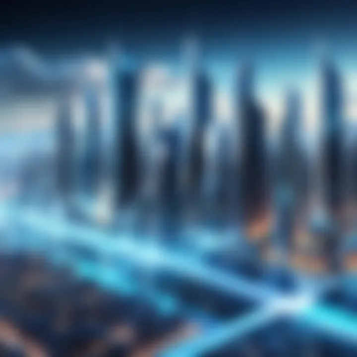 Futuristic city skyline representing job evolution