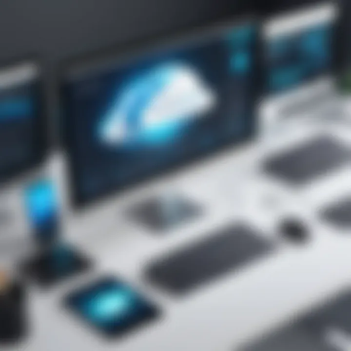 A futuristic workspace showcasing cloud development tools