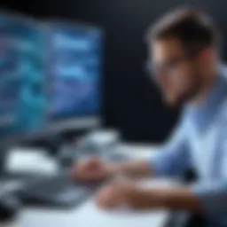 Computer scientist analyzing complex code