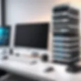Conceptual illustration of a stack programmer's workspace with multiple tech stacks.