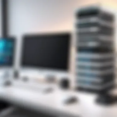 Conceptual illustration of a stack programmer's workspace with multiple tech stacks.